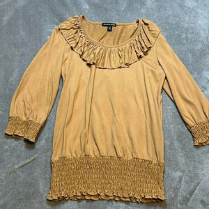 Cha Cha Vente Ruffle Shirt | Mustard | Camel Color | Ruffles | Shirt with Ruffle